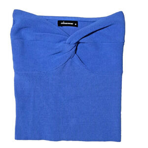 Olivaceous Blue Ribbed Knit Twist Front Tube Top - Size Medium